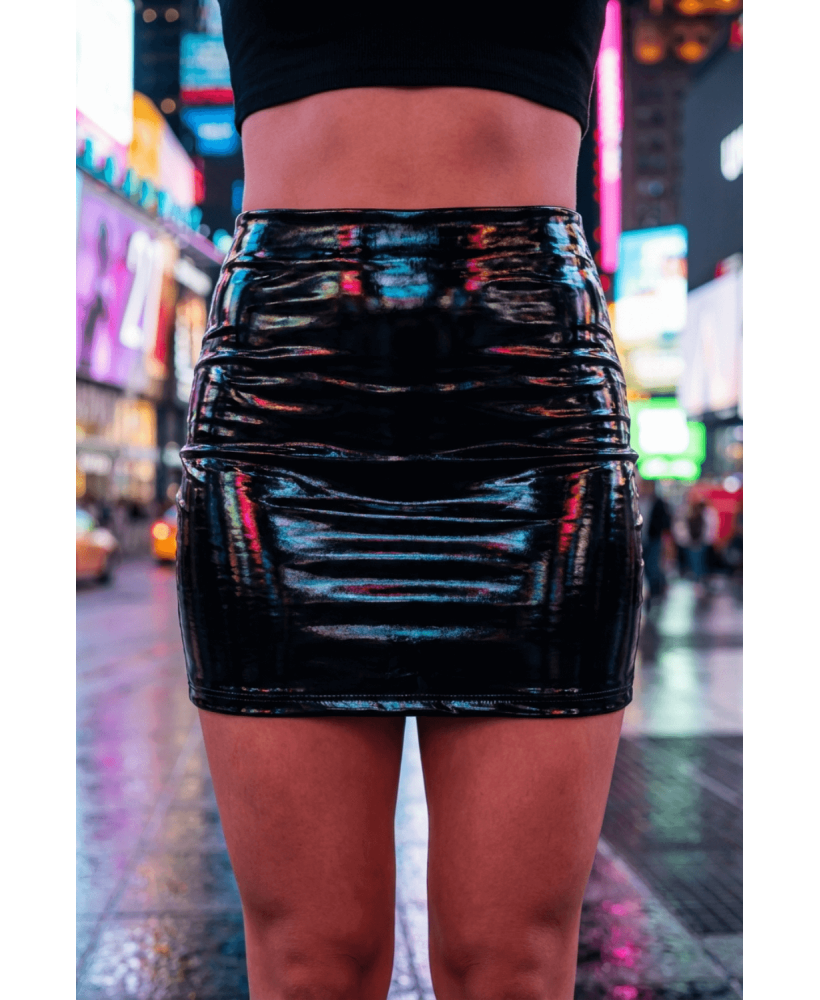 Jupe noire en simili cuir avec zip Lara